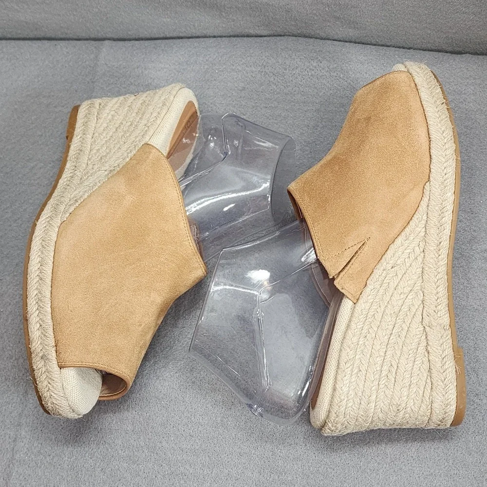 Cole Haan‎ Espadrille Wedge Sandals Tan Suede Peep Toe Slide W31552 Womens 9.5 B